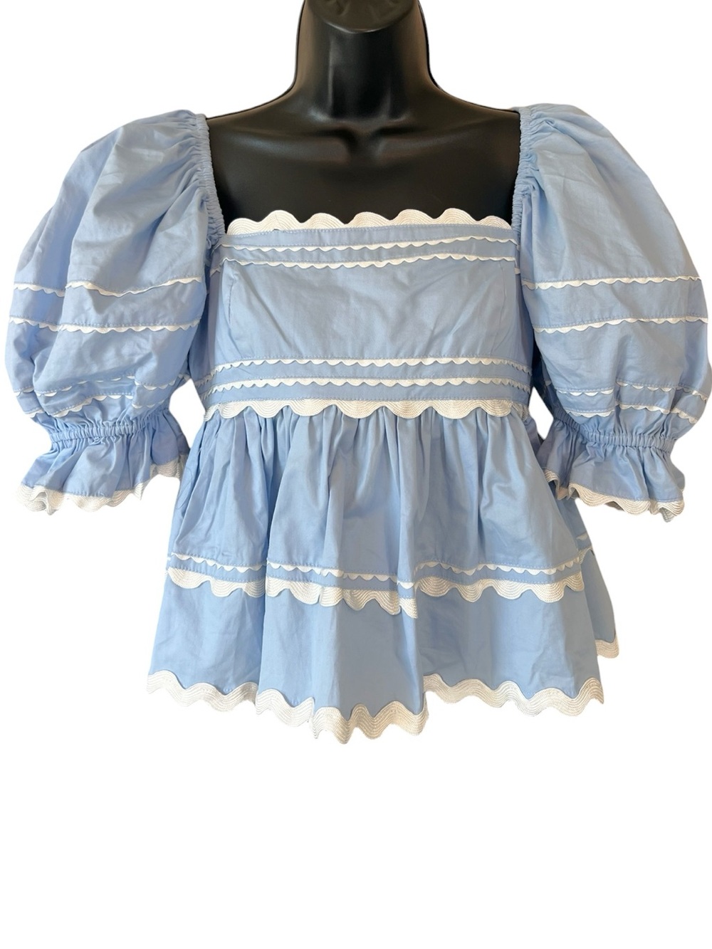 Sofie The Label Dani Contrast Trim Poplin Babydoll Top - Blue - Picture 12 of 12